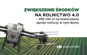 Dron rolniczy i tytuł artykułu.