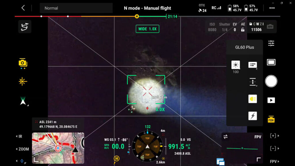 Interfejs aplikacji do sterowania dronem.